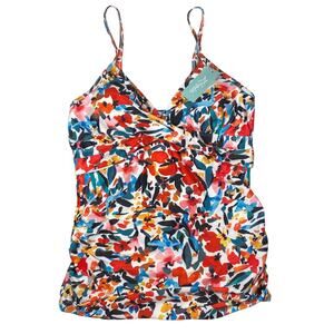 Ziola Abstract Print Tankini Top Swimsuit Top Women's M Ruched Front Multicolor